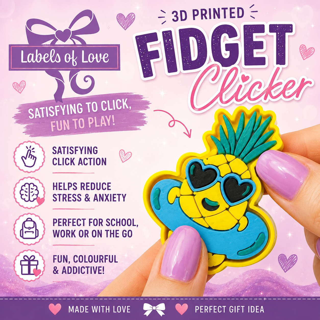 3D Printed Fidget Clicker | Sensory Click Toy | Handmade UK | Labels of Love