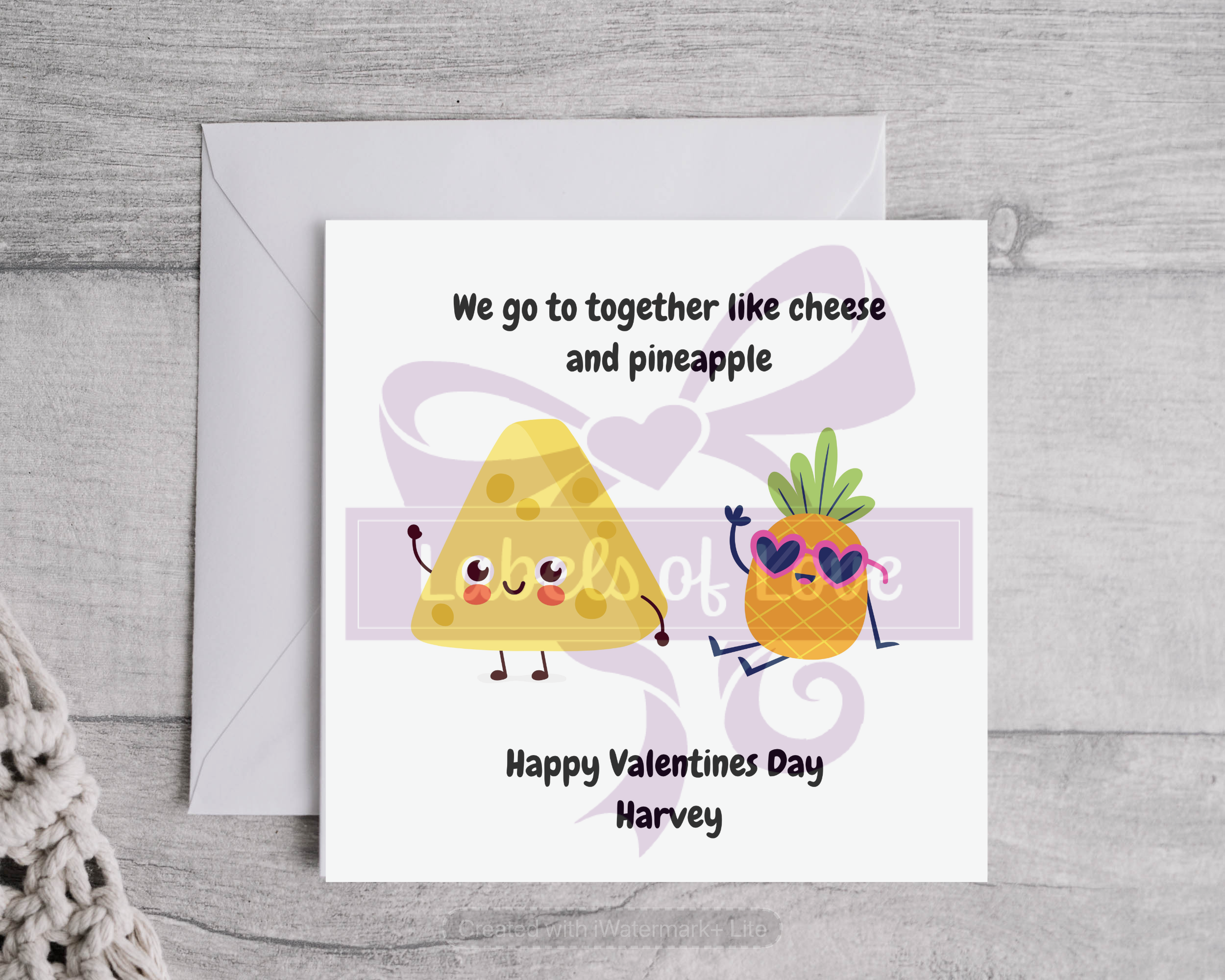 Pineapple & Cheese Valentines Card - Anniversary, Wedding, Birthday, Friend - Personalised Card