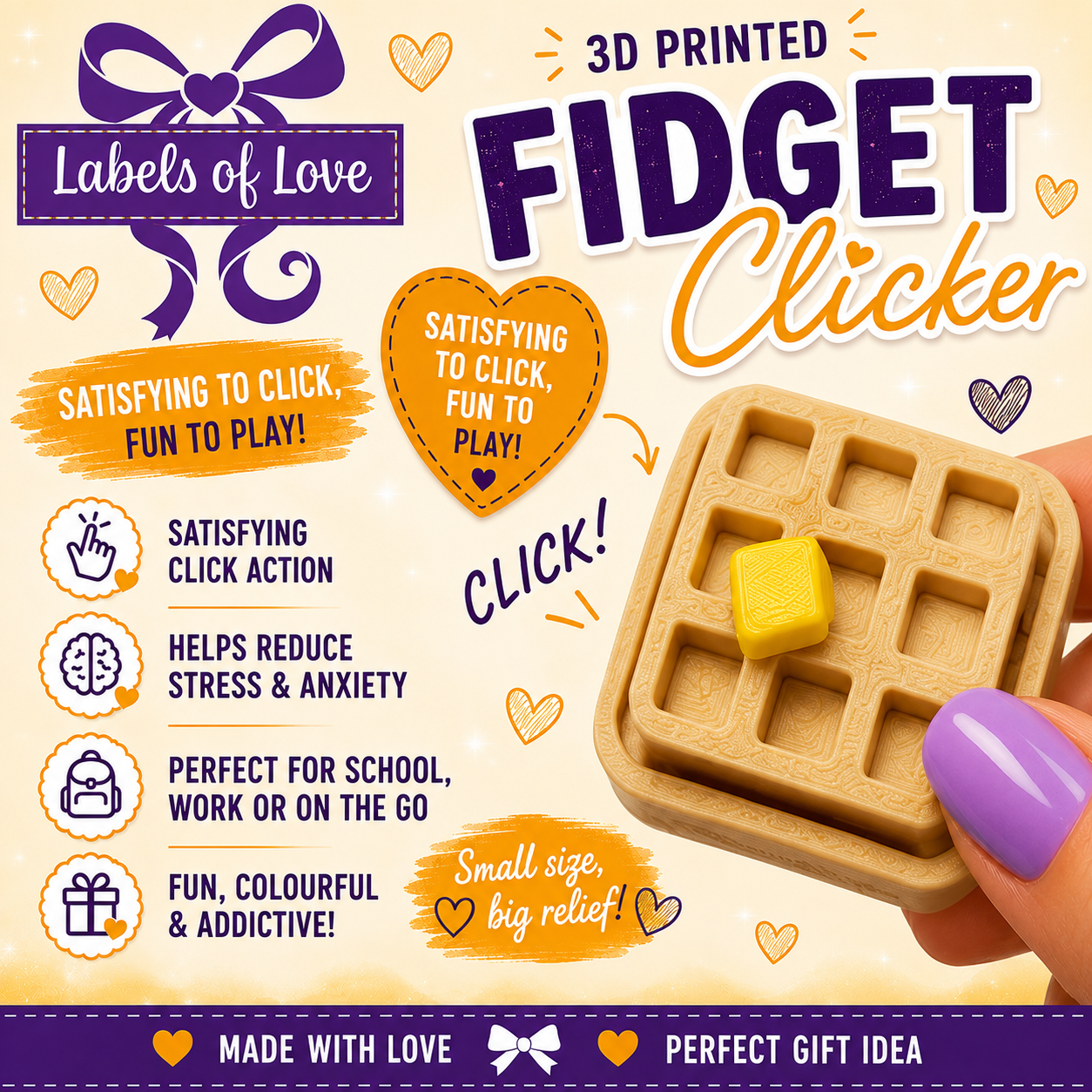3D Printed Fidget Clicker | Sensory Click Toy | Handmade UK | Labels of Love
