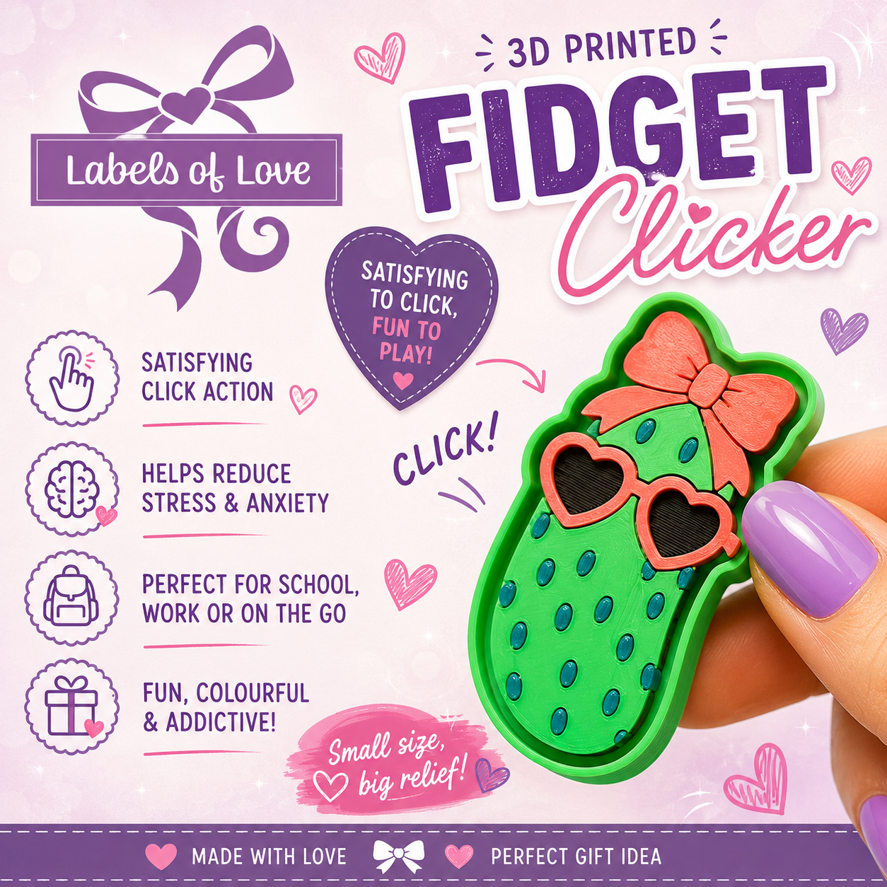 3D Printed Fidget Clicker | Sensory Click Toy | Handmade UK | Labels of Love
