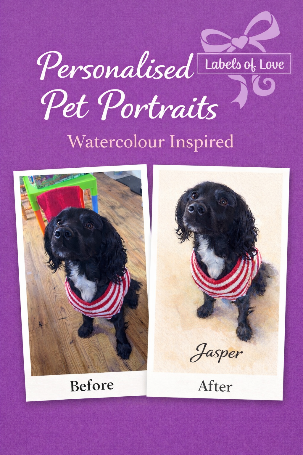Personalised Pet Portrait | Custom Watercolour Pet Illustration | Dog or Cat Portrait from Photo | Custom Gift