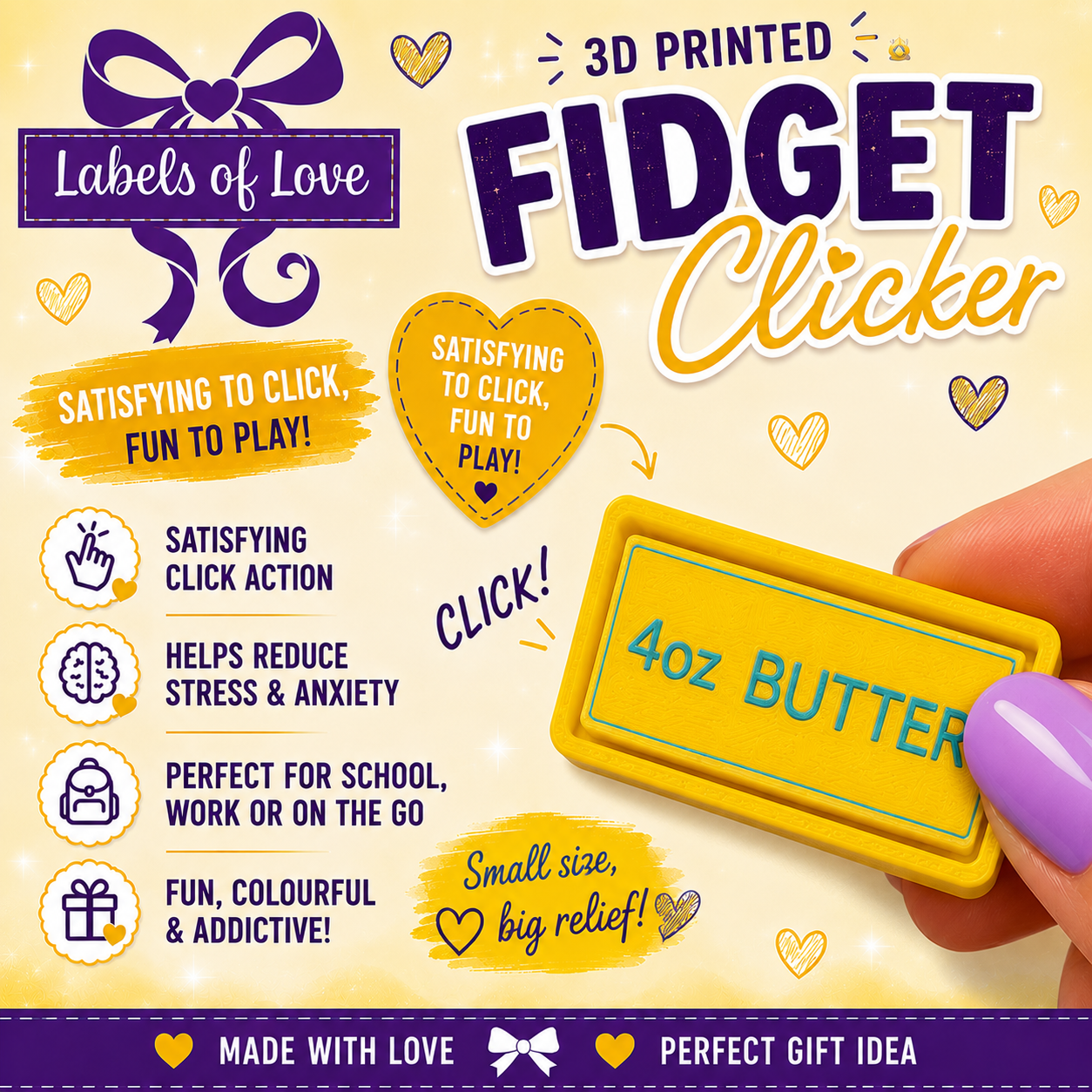 3D Printed Fidget Clicker | Sensory Click Toy | Handmade UK | Labels of Love
