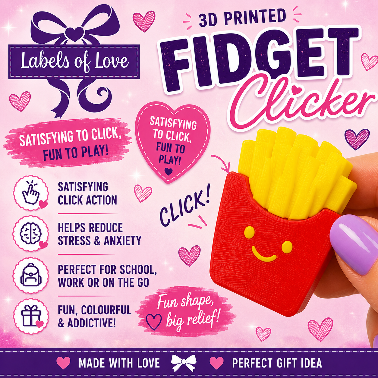 3D Printed Fidget Clicker | Sensory Click Toy | Handmade UK | Labels of Love