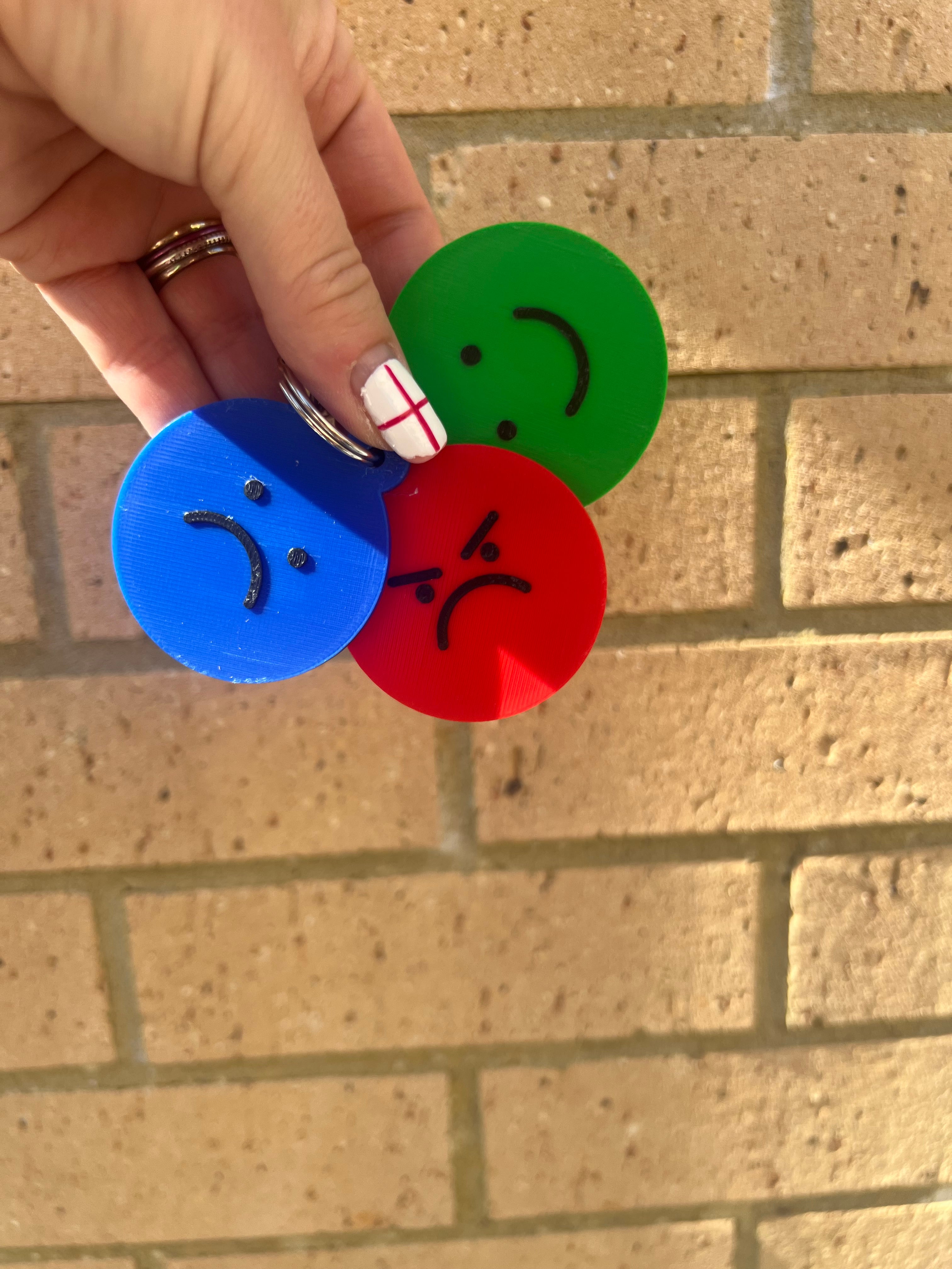 Emotion Face Keyring Set | Happy, Sad & Angry | 3D Printed Sensory Keyrings | Mood Tracker | ADHD & Autism Friendly