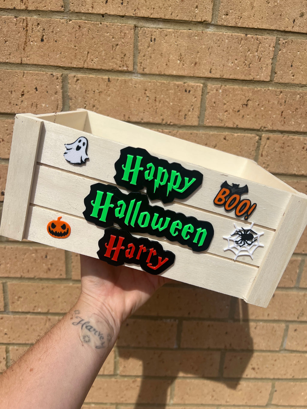 Personalised Halloween Treat Crate – Wooden Trick or Treat Box -EMPTY