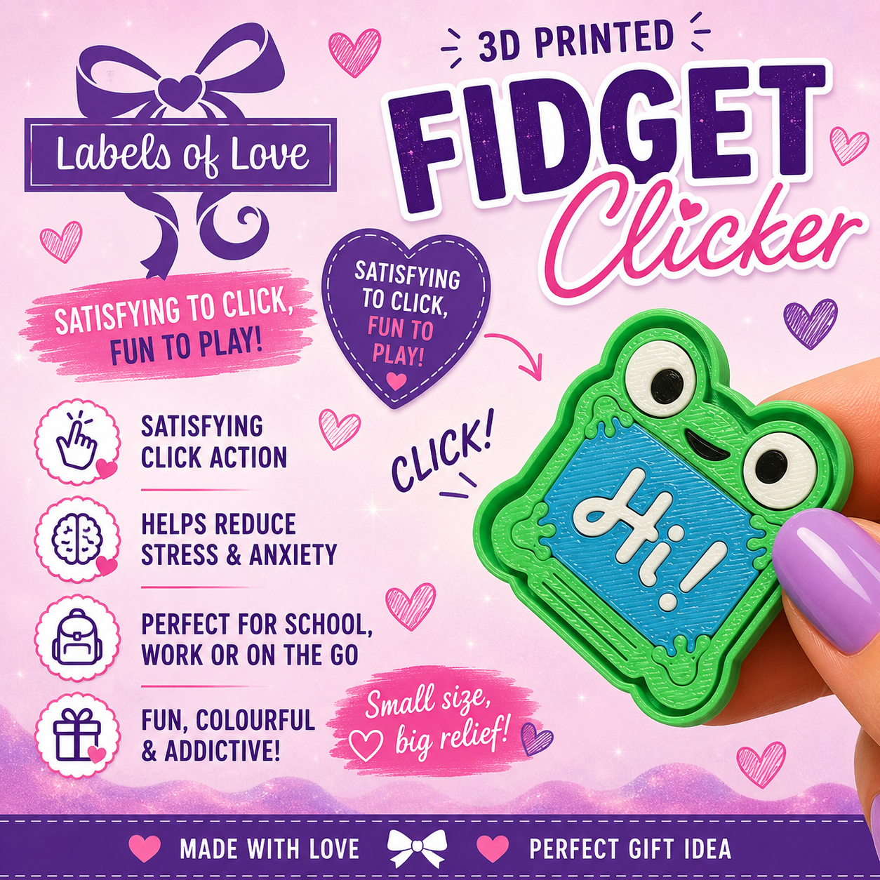 3D Printed Fidget Clicker | Sensory Click Toy | Handmade UK | Labels of Love