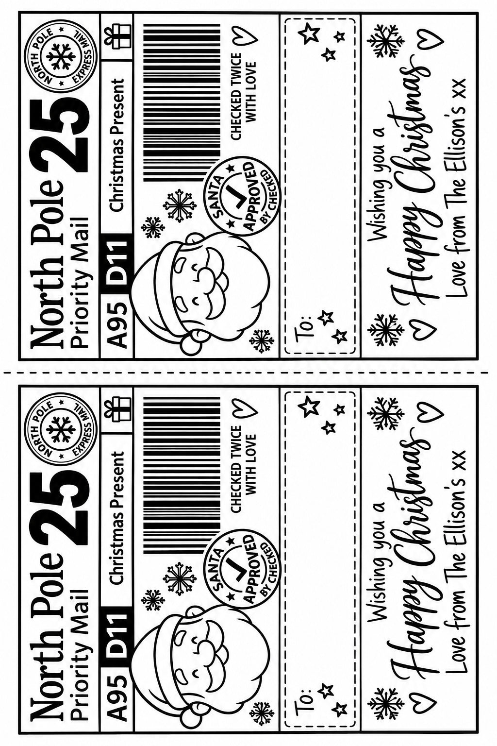 Personalised North Pole Christmas Gift Labels – Santa Priority Mail - 24 Labels