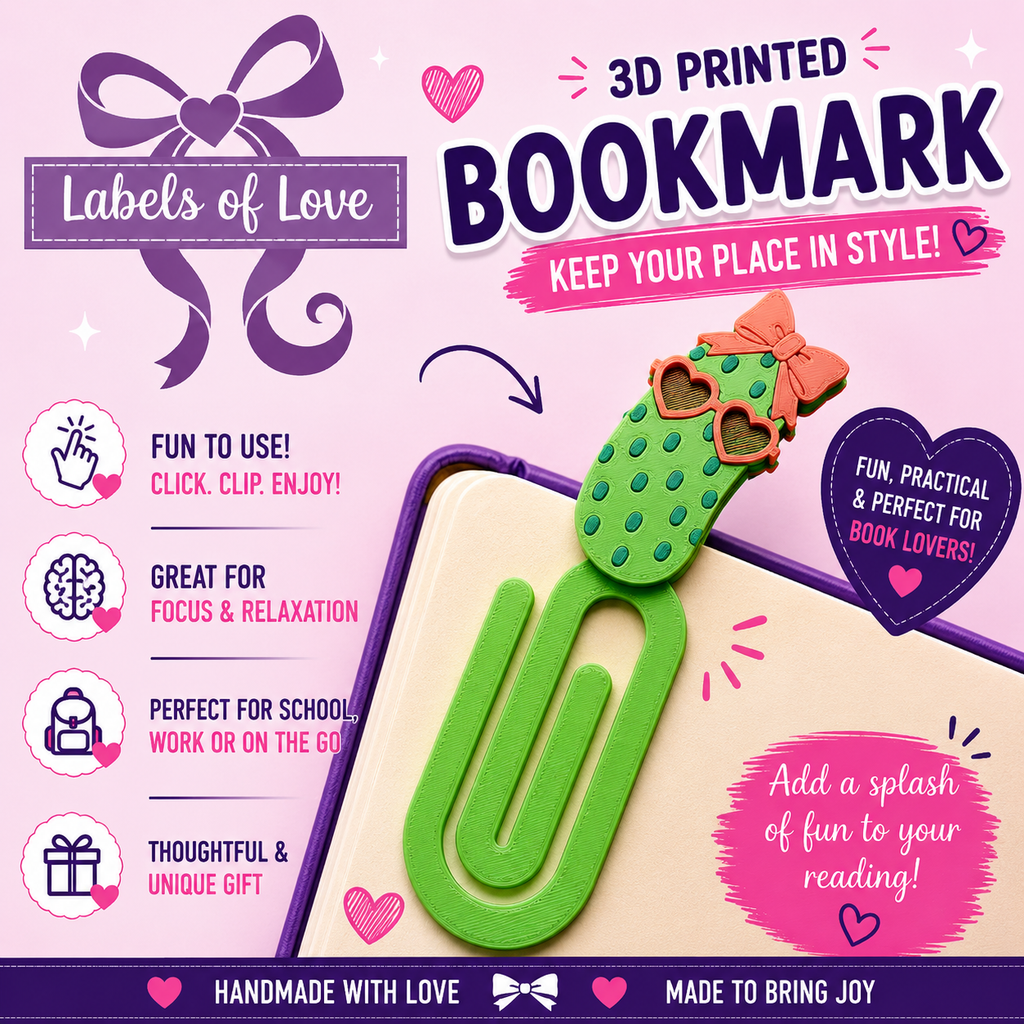 3D Printed Character Bookmark | Cute Handmade Bookmark | Fun Book Lover Gift | Teacher Gift | Reading Accessory | Labels of Love