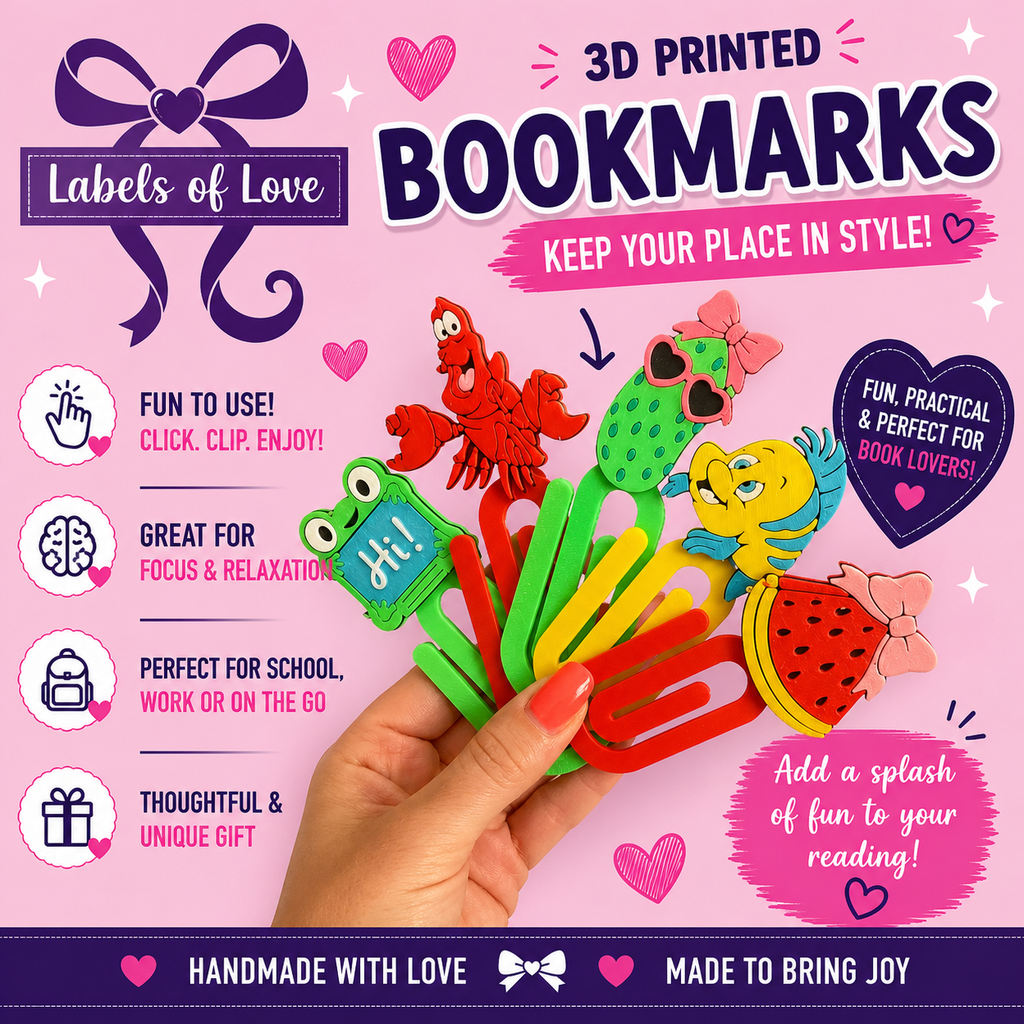 3D Printed Character Bookmark | Cute Handmade Bookmark | Fun Book Lover Gift | Teacher Gift | Reading Accessory | Labels of Love