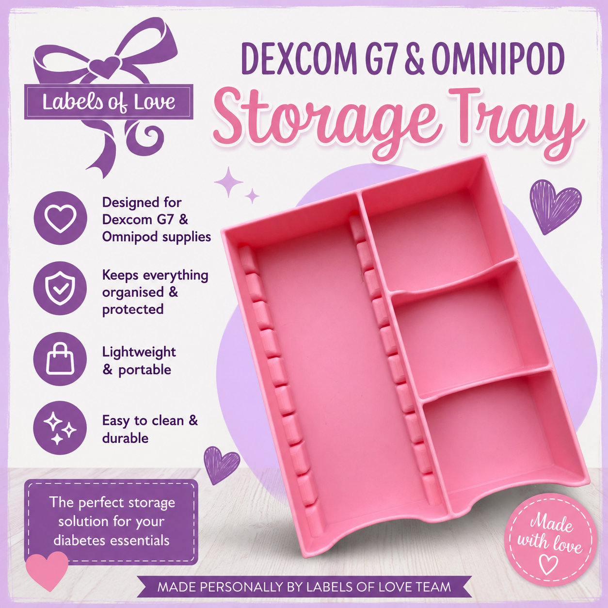 Dexcom G7 & Omnipod Storage Tray | 3D Printed Organiser | Diabetes Supply Storage | Labels of Love