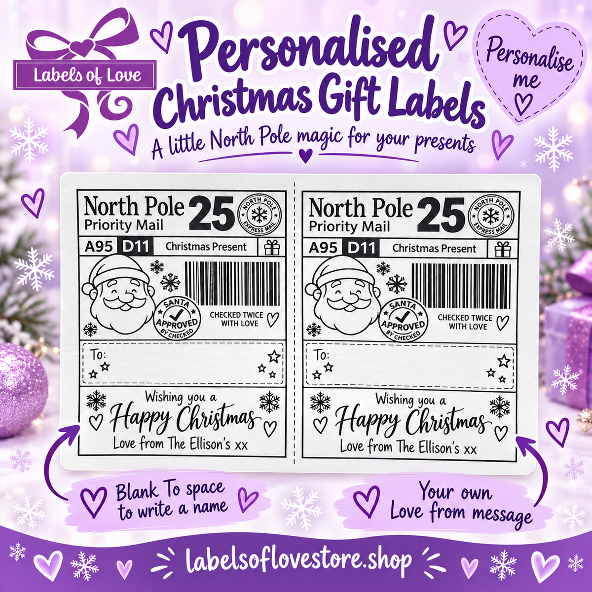 Personalised North Pole Christmas Gift Labels – Santa Priority Mail - 24 Labels